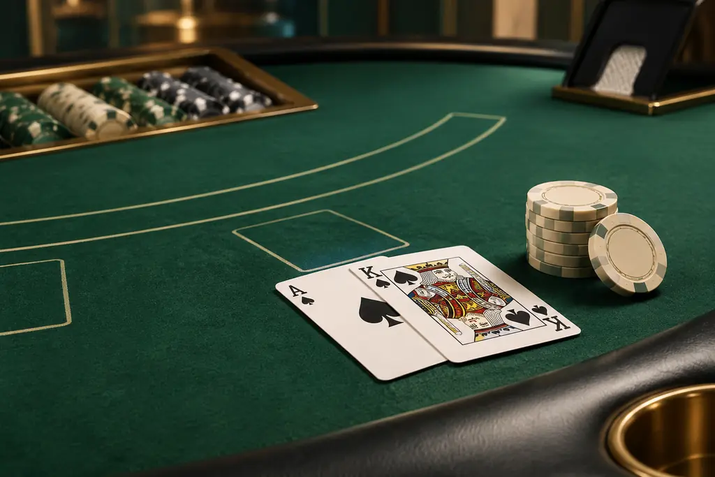 Kartu As dan kartu gambar di meja blackjack kasino
